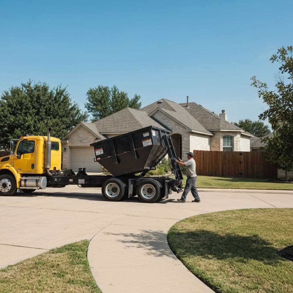 Dumpster being delivered to a residential home